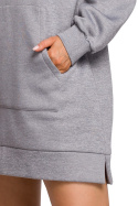 Długa bluza damska oversize z kapturem i kieszenią stalowa me534