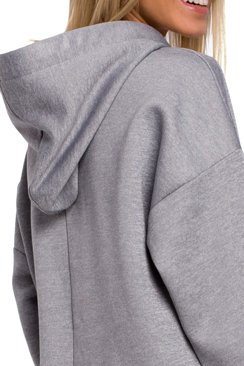 Długa bluza damska oversize z kapturem i kieszenią stalowa me534 Długa bluza damska oversize z kapturem i kieszenią stalowa me534