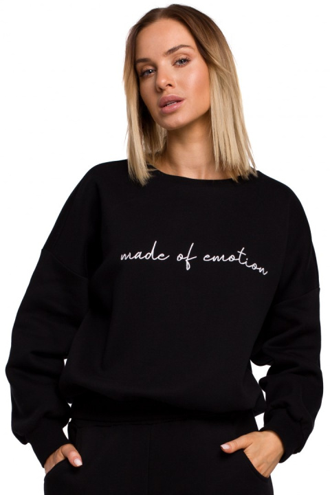 Bluza damska dresowa oversize z haftem na przodzie czarna me536 Bluza damska dresowa oversize z haftem na przodzie czarna me536