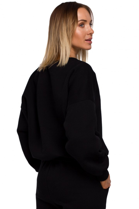 Bluza damska dresowa oversize z haftem na przodzie czarna me536 Bluza damska dresowa oversize z haftem na przodzie czarna me536