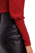 Bluzka damska prążkowana z długim bufiastym rękawem ceglasta me526