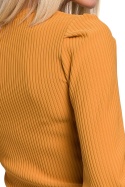 Bluzka damska prążkowana z długim bufiastym rękawem musztardowa me526