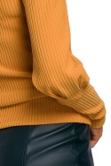 Bluzka damska prążkowana z długim bufiastym rękawem musztardowa me526