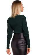Bluzka damska prążkowana z długim bufiastym rękawem zielona me526