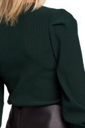 Bluzka damska prążkowana z długim bufiastym rękawem zielona me526
