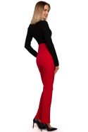 Spodnie damskie z wysokim stanem i prostymi nogawkami czerwone me530