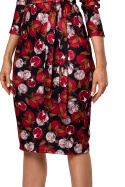 Sukienka midi z nadrukiem kopertową górą i ołówkowym dołem m1 me524