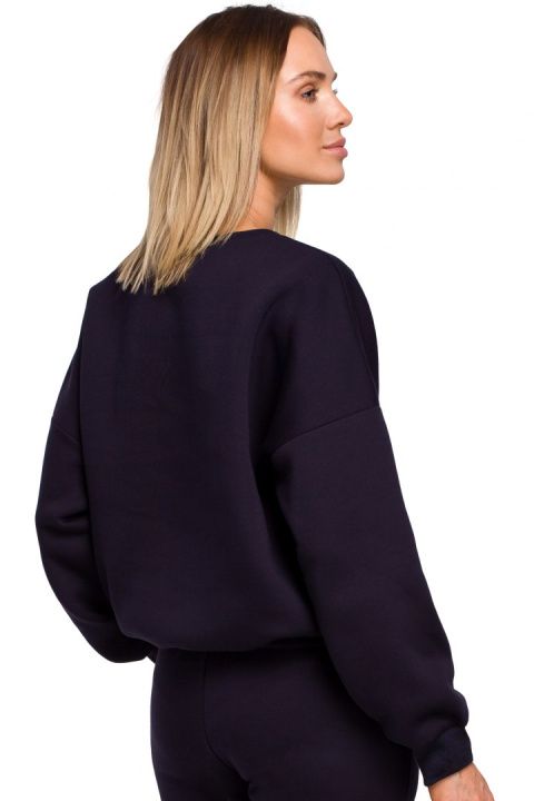 Bluza damska dresowa oversize z haftem na przodzie granatowa me536 Bluza damska dresowa oversize z haftem na przodzie granatowa me536