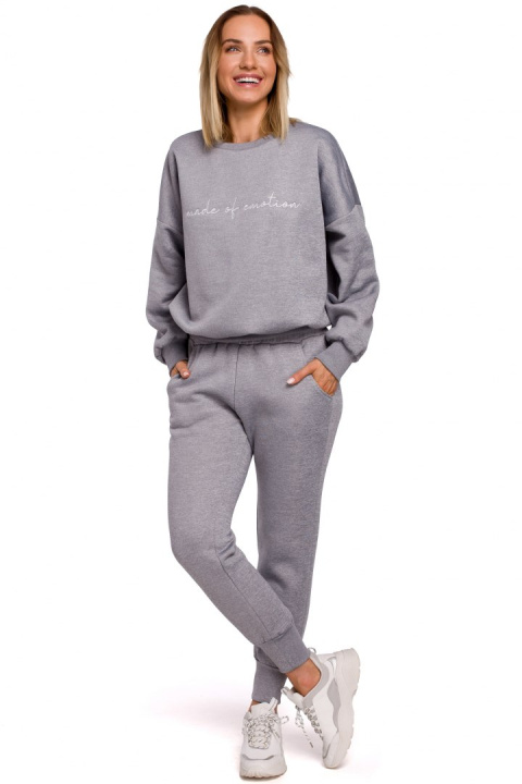 Bluza damska dresowa oversize z haftem na przodzie stalowa me536 Bluza damska dresowa oversize z haftem na przodzie stalowa me536