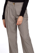 Spodnie damskie z prostymi nogawkami na kant w kratkę brązowe K076
