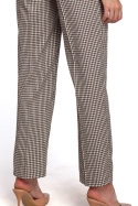 Spodnie damskie z prostymi nogawkami na kant w kratkę brązowe K076
