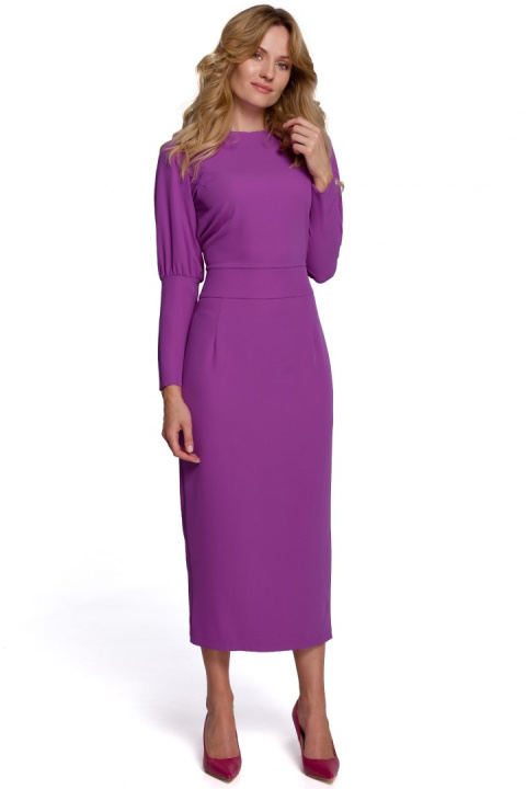 Elegancka sukienka ołówkowa midi z długim rękawem lawendowa K079 Elegancka sukienka ołówkowa midi z długim rękawem lawendowa K079