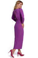 Elegancka sukienka ołówkowa midi z długim rękawem lawendowa K079