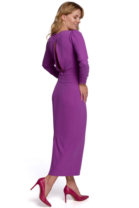 Elegancka sukienka ołówkowa midi z długim rękawem lawendowa K079 Elegancka sukienka ołówkowa midi z długim rękawem lawendowa K079