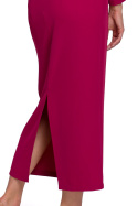 Elegancka sukienka ołówkowa midi z długim rękawem śliwkowa K079