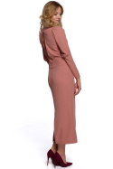 Elegancka sukienka ołówkowa midi z długim rękawem różana K079