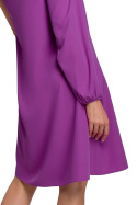 Sukienka rozkloszowana midi na jedno ramię długi rękaw lawendowa K081