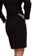 Sukienka mini zapinana i wiązana w pasie długi rękaw czarna K082