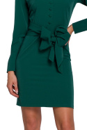 Sukienka mini zapinana i wiązana w pasie długi rękaw zielona K082