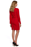 Sukienka mini zapinana i wiązana w pasie długi rękaw czerwona K082