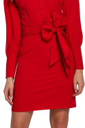 Sukienka mini zapinana i wiązana w pasie długi rękaw czerwona K082