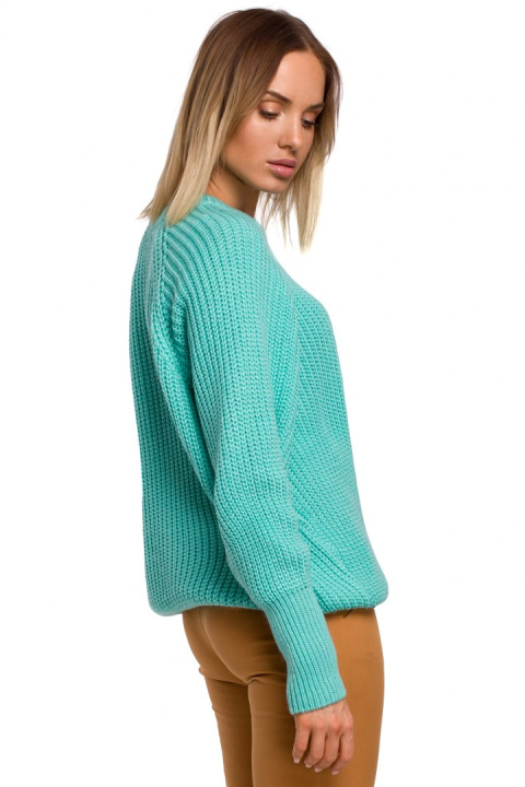 Sweter damski luźny prążkowany z szerokim rękawem seledynowy me537 Sweter damski luźny prążkowany z szerokim rękawem seledynowy me537