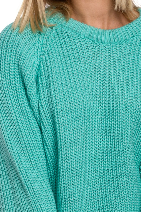 Sweter damski luźny prążkowany z szerokim rękawem seledynowy me537 Sweter damski luźny prążkowany z szerokim rękawem seledynowy me537