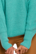 Sweter damski luźny prążkowany z szerokim rękawem seledynowy me537