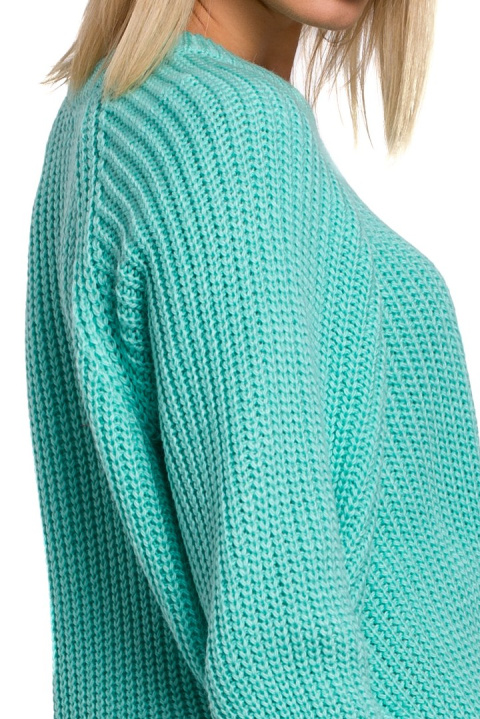 Sweter damski luźny prążkowany z szerokim rękawem seledynowy me537 Sweter damski luźny prążkowany z szerokim rękawem seledynowy me537