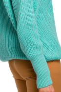 Sweter damski luźny prążkowany z szerokim rękawem seledynowy me537