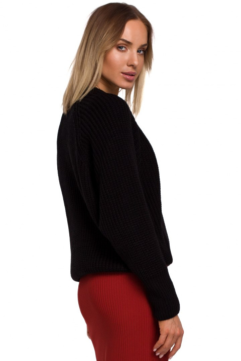 Sweter damski luźny prążkowany z szerokim rękawem czarny me537 Sweter damski luźny prążkowany z szerokim rękawem czarny me537