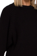 Sweter damski luźny prążkowany z szerokim rękawem czarny me537