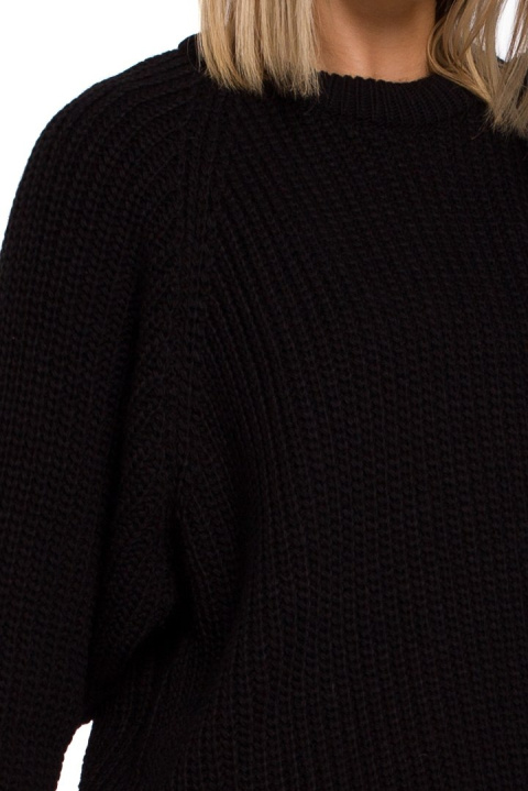 Sweter damski luźny prążkowany z szerokim rękawem czarny me537 Sweter damski luźny prążkowany z szerokim rękawem czarny me537