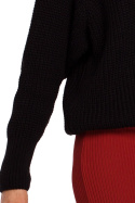 Sweter damski luźny prążkowany z szerokim rękawem czarny me537