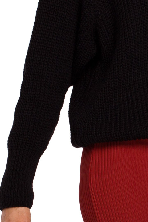 Sweter damski luźny prążkowany z szerokim rękawem czarny me537 Sweter damski luźny prążkowany z szerokim rękawem czarny me537