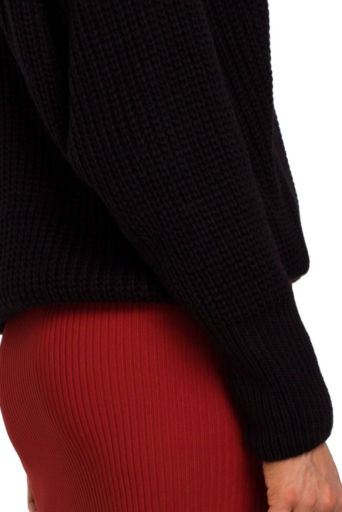 Sweter damski luźny prążkowany z szerokim rękawem czarny me537 Sweter damski luźny prążkowany z szerokim rękawem czarny me537