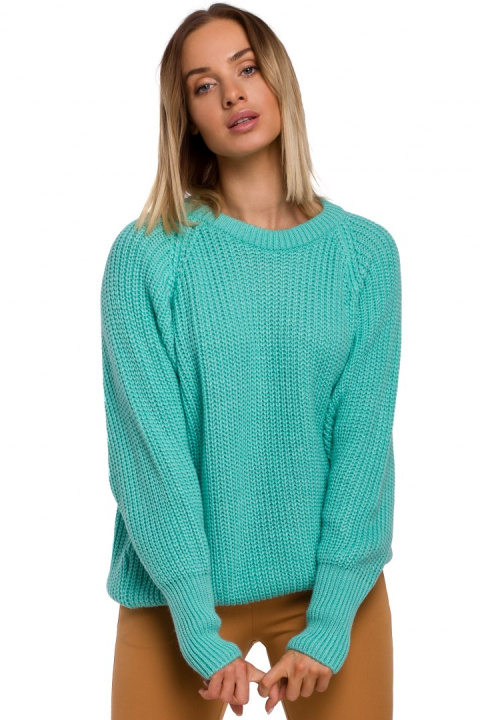Sweter damski luźny prążkowany z szerokim rękawem seledynowy me537 Sweter damski luźny prążkowany z szerokim rękawem seledynowy me537