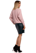 Sweter damski luźny prążkowany z szerokim rękawem różowy me537