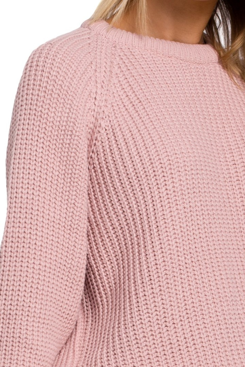Sweter damski luźny prążkowany z szerokim rękawem różowy me537 Sweter damski luźny prążkowany z szerokim rękawem różowy me537