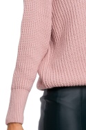 Sweter damski luźny prążkowany z szerokim rękawem różowy me537