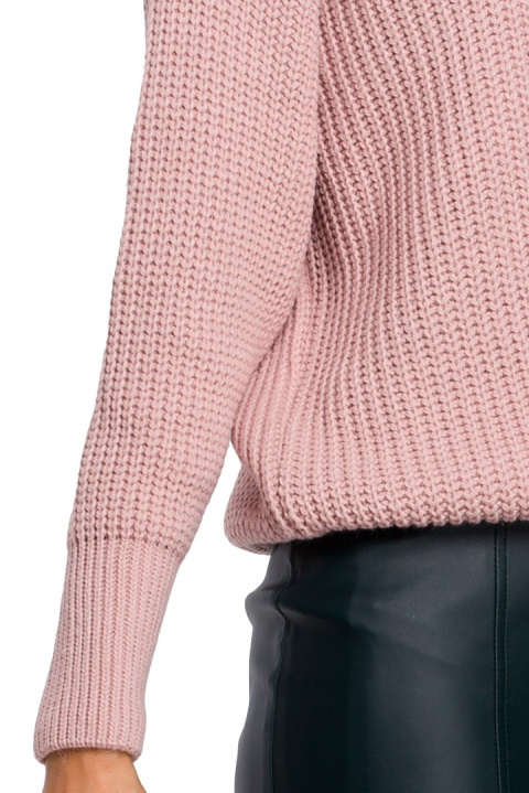 Sweter damski luźny prążkowany z szerokim rękawem różowy me537 Sweter damski luźny prążkowany z szerokim rękawem różowy me537