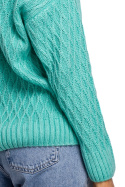 Sweter damski z kapturem i warkoczowym splotem seledynowy me540