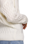Sweter damski z kapturem i warkoczowym splotem ecru me540