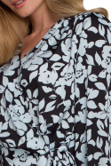Elegancka bluzka damska na zakładkę w kwiaty długi rękaw m2 K088
