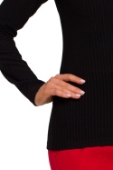 Bluzka damska prążkowana z długim rękawem i dekoltem V czarna me545