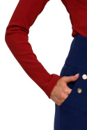 Bluzka damska prążkowana z długim rękawem i dekoltem V ceglasta me545