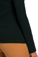 Bluzka damska prążkowana z długim rękawem i dekoltem V zielona me545