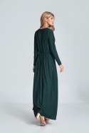Sukienka maxi z kopertowym dekoltem oraz długim rękawem zielona M705
