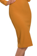 Sukienka ołówkowa dopasowana midi z półgolfem prążkowana musztardowa me542