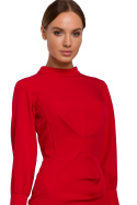 Sukienka dopasowana mini z długim bufiastym rękawem czerwona me546